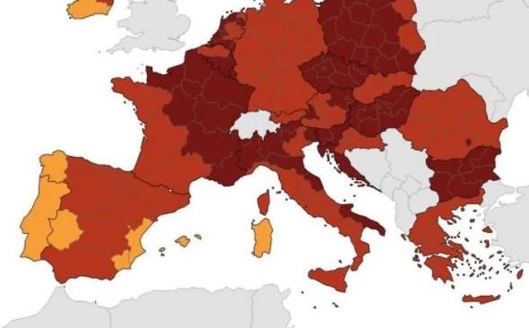 Piemonte ancora in zona rossa per due settimane: resta nella fascia ‘rosso scuro’, la più alta nella mappa d’Europa