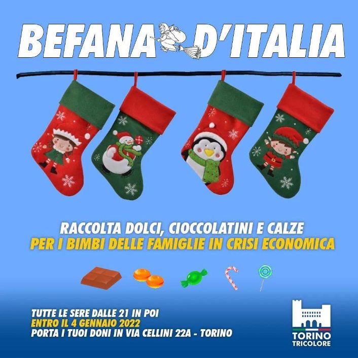 Torino – Arriva la Befana dei volontari, per le famiglie torinesi in difficoltà: ecco come donare