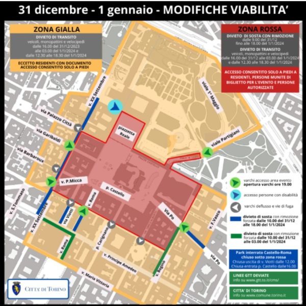 Capodanno a Torino – Scatta la zona rossa e i limiti all’alcol. Tutte le Info