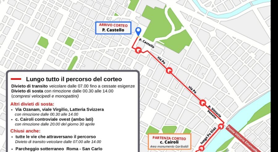 A Torino il Corteo del 1° Maggio -Strade chiuse e divieti: ecco tutte le modifiche alla viabilità